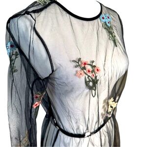Nasty Gal Sheer Black Floral Embroidered Dress Size M